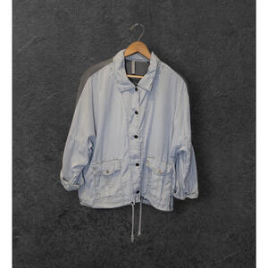 XCVI Green Mixed Media Snap On Tie Collar Lightweight Jacket Size Large